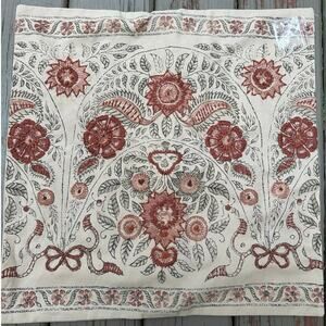 Pottery Barn Terra Kalamkari Pillow Sham new 20x20 Embroidered India beige euro